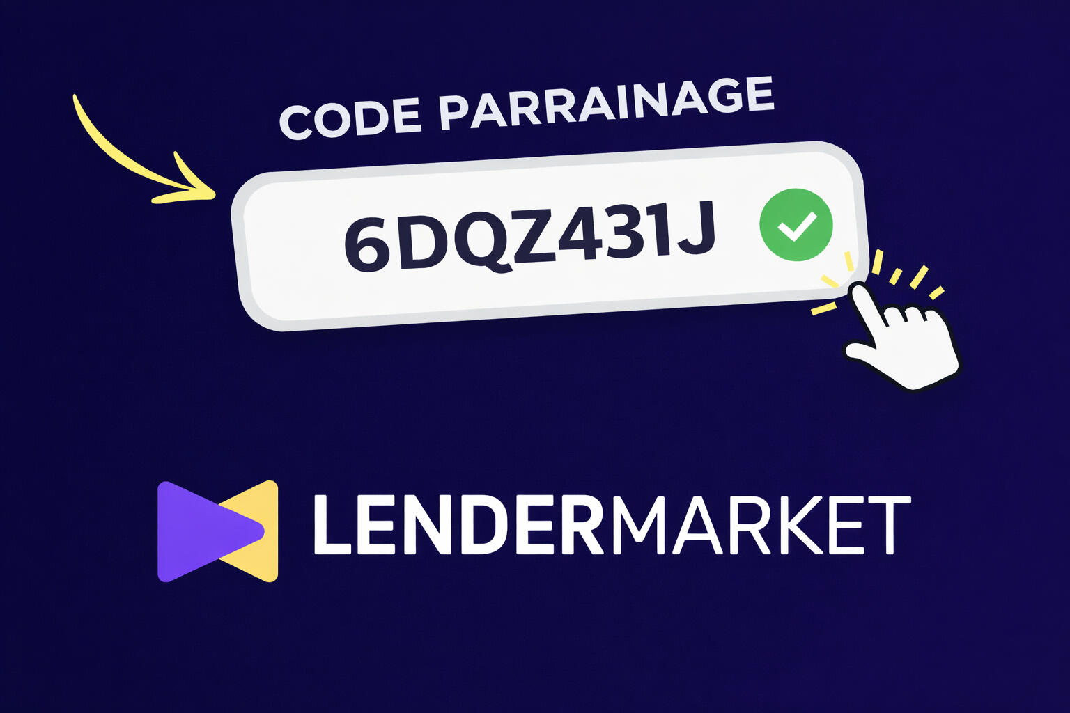 Code parrainage Lendermarket 6DQZ431J : 75€ de bonus offerts à l'inscription Code parrainage Lendermarket 6DQZ431J permettant d'obtenir 75€ de bonus - Plateforme européenne de crowlending